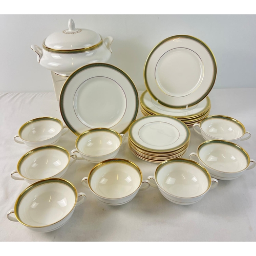 1215 - A quantity of Royal Doulton Georgian shape table ware in classic 'Clarendon' pattern, with gilt deta... 