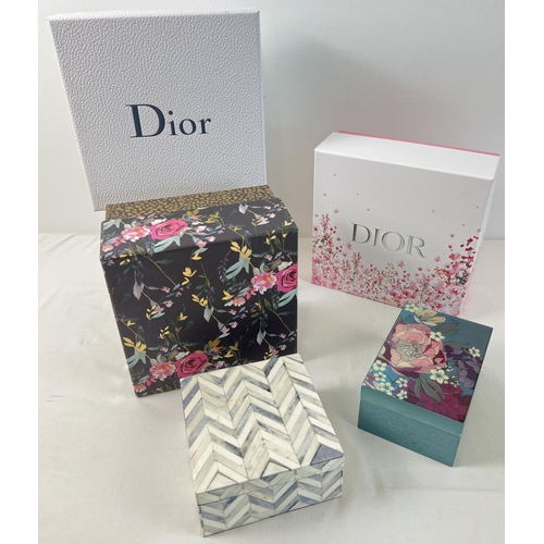 1312 - A collection of decorative boxes. To include 2 x Dior cosmetic boxes, a floral design wooden box by ... 