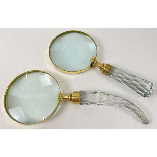 1314 - 2 large magnifying glasses with faceted glass handles. Glass diameters approx. 10cm.