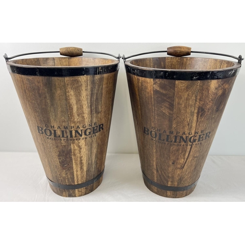 1320 - A pair of coopered wooden Bollinger buckets with swing handles. Approx. 40cm tall.