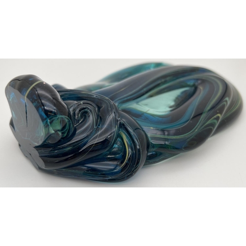 1247 - A larger Mdina glass knot sculpture in blue, green clear and gold glass. Approx. 20cm tall.