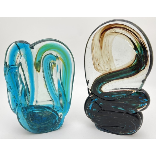 1251 - 2 small Mdina glass knot sculptures. One in blue, green, gold & clear colours, the other in blue, gr... 