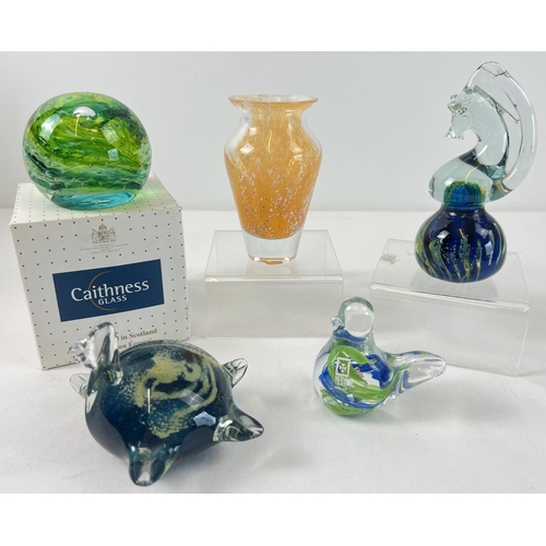 1254 - A collection of assorted Mdina and Caithness glass. Comprising: turtle, horse and bird paperweights ... 