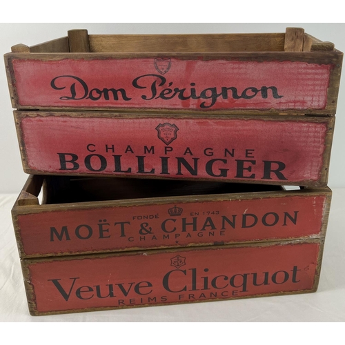 1328 - A pair of reproduction wooden 2 handled crates with champagne advertising. Side panels decorated wit... 