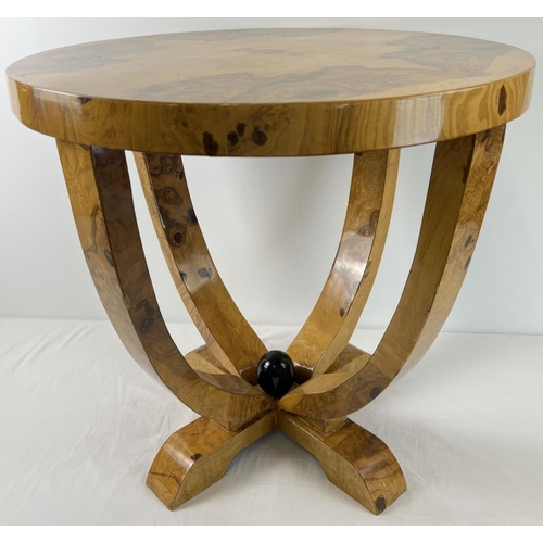 1427 - An Art Deco design circular shaped walnut veneer occasional table with polished finish. Slight scuff... 