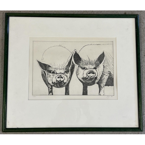 1391 - A limited edition engraving of pigs, framed & glazed. Signed, numbered & dated in pencil to margin. ... 