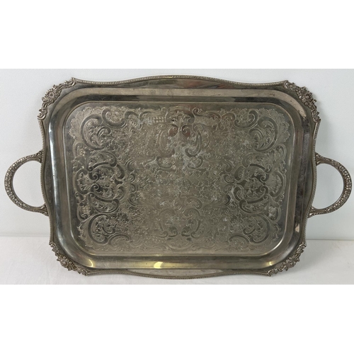 1113 - A large vintage Alpha Silver Plate Chased two handled serving tray, by Viners Of Sheffield. Floral d... 