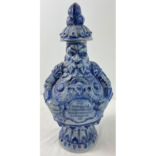 1227 - A vintage German Westerwald blue glaze pottery lidded urn in the shape of a bearded gentleman. Germa... 