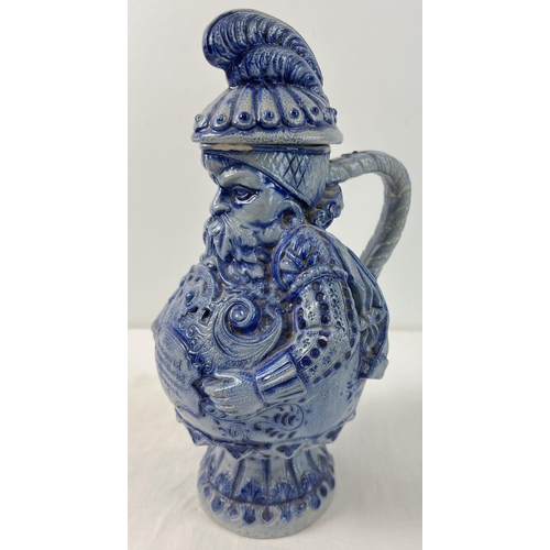 1227 - A vintage German Westerwald blue glaze pottery lidded urn in the shape of a bearded gentleman. Germa... 