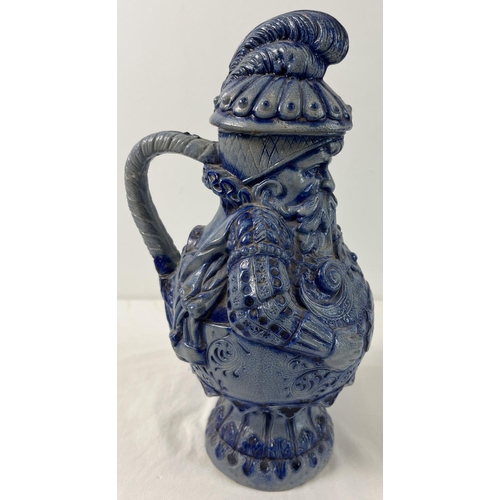 1227 - A vintage German Westerwald blue glaze pottery lidded urn in the shape of a bearded gentleman. Germa... 