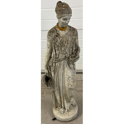 1414 - A vintage concrete garden fountain ornament of Hebe the cup bearer a/f. Head has been reattached. Co... 