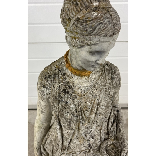 1414 - A vintage concrete garden fountain ornament of Hebe the cup bearer a/f. Head has been reattached. Co... 