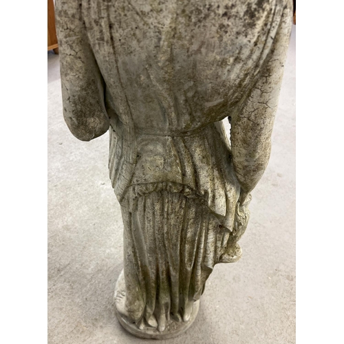 1414 - A vintage concrete garden fountain ornament of Hebe the cup bearer a/f. Head has been reattached. Co... 