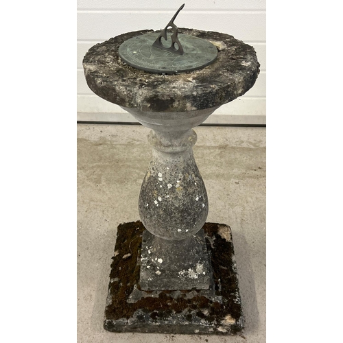 1416 - A vintage concrete 3 sectional garden sundial ornament with shaped pedestal. Approx. 75cm tall.