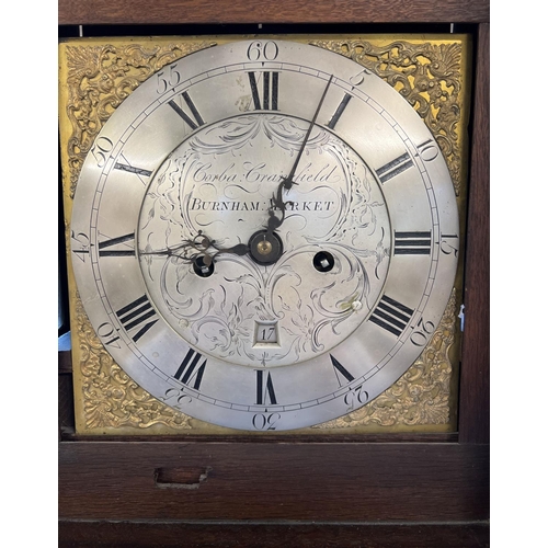 1201 - An early 19th century oak long cased striking clock with face named to Cobra Crainefield, Burnham Ma... 