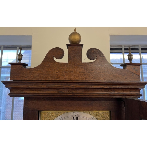 1201 - An early 19th century oak long cased striking clock with face named to Cobra Crainefield, Burnham Ma... 