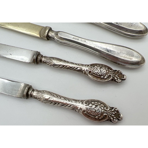 1117 - 5 antique silver and silver handled butter knives. 3 plain silver handled knives -  hallmarked Birmi... 