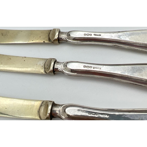 1117 - 5 antique silver and silver handled butter knives. 3 plain silver handled knives -  hallmarked Birmi... 