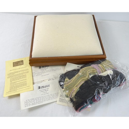 1343 - A boxed tapestry footstool kit. Complete with mahogany square shaped padded stool, Appletons tapestr... 