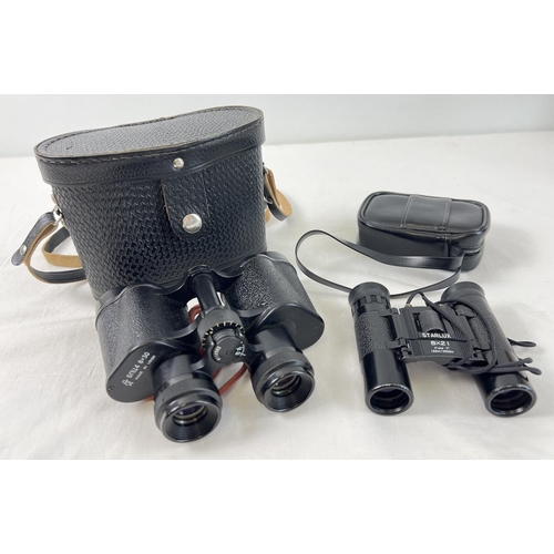 1282 - A pair of leather cased vintage 1980's Russian 8 x 30 binoculars together with a pair of Starlux 8 x... 