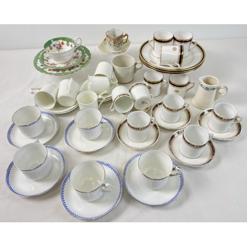 1232 - A box of assorted vintage ceramics, mostly porcelain coffee cups and saucers. To include 5 coffee ca... 