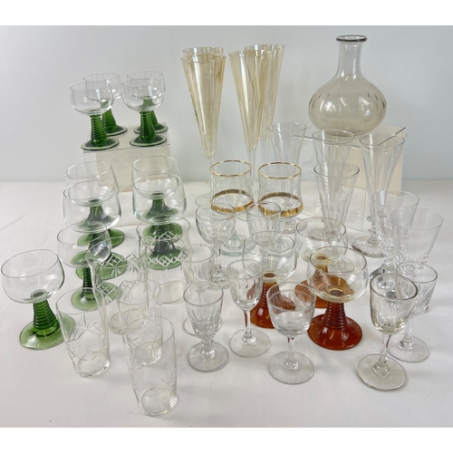 1260 - A box of assorted vintage glasses and glassware. To include Edwardian etched glasses, mid century gl... 