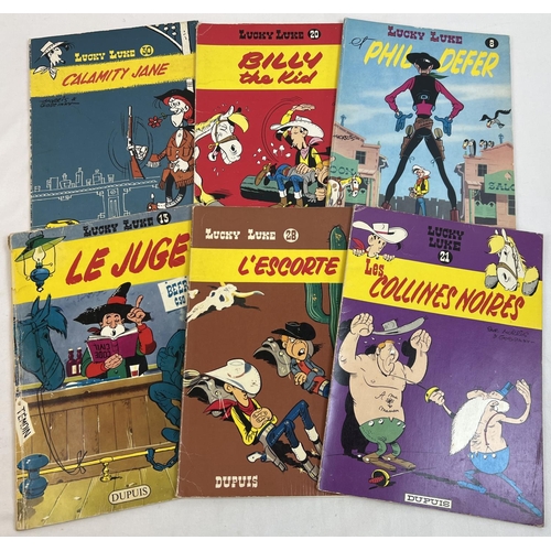 1348 - 6 vintage late 1960's and 70's Lucky Luke comic books from Dupuis, to include 4 French titles.