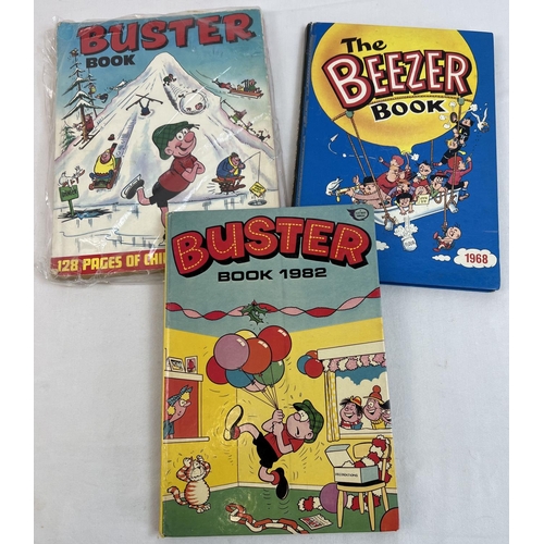 1349 - 3 vintage comic book annuals. Buster books 1971/2 and 1982 together with The Beezer Book 1968.