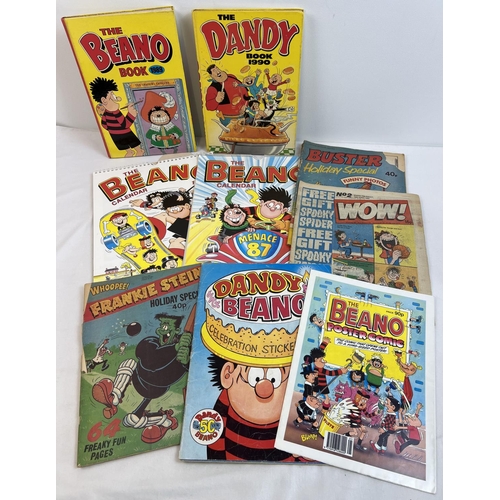 1350 - A collection of assorted comics, books and calendars to include Beano, Buster, Dandy and Whoopee!. L... 