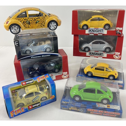 1372 - 8 assorted boxed & unboxed diecast VW new shape Beetle cars. To include unboxed 1/18 scale 1998 yell... 