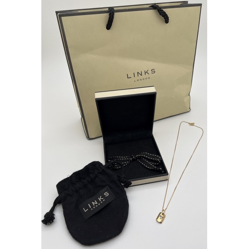 1130 - A Links Of London 18ct gold and diamond set double tag style pendant necklace with heart detail. Sma... 