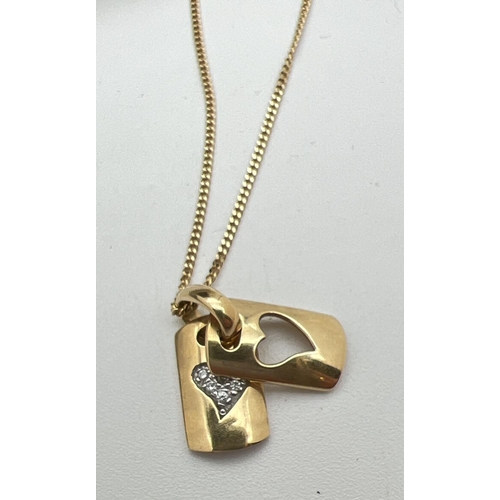 1130 - A Links Of London 18ct gold and diamond set double tag style pendant necklace with heart detail. Sma... 