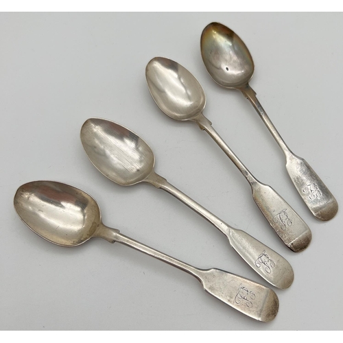 1177 - 4 Victorian silver teaspoons with engraved italic monogrammed 'E.L' to handles. Hallmarked London 18... 