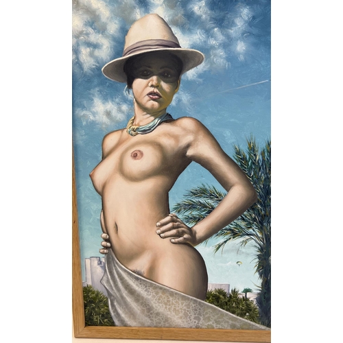 1468 - Krys Leach, local artist - nude oil on canvas board in natural wood frame, entitled 