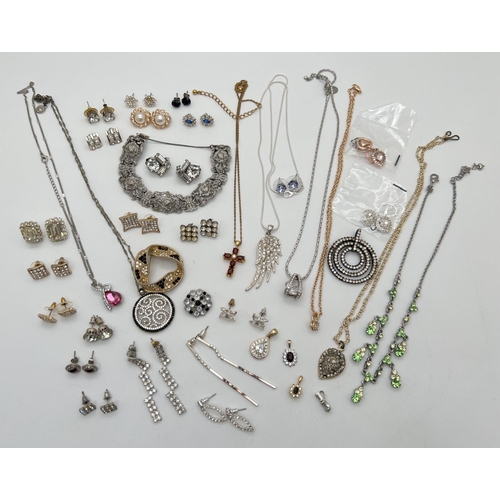 1052 - A collection of diamante and stone set modern and vintage jewellery. To include earrings, necklaces,... 