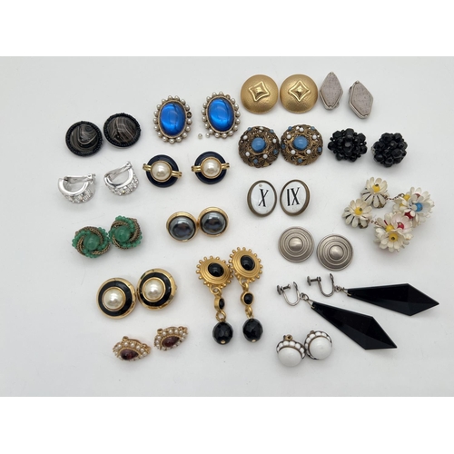 1065 - 18 pairs of vintage and modern clip on and screw back earrings in both stud and drop styles. To incl... 