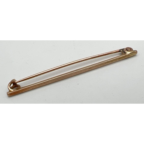 1080 - A vintage gold bar brooch/tie pin. Not marked, tests as 9ct gold. Approx. 5cm long, weight approx. 1... 