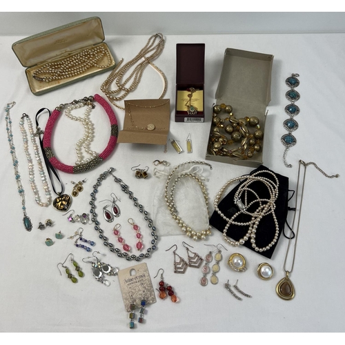 1081 - A box of modern and vintage costume jewellery. To include faux pearl necklaces, Nathalie Andersen go... 