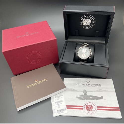 1149 - A boxed Clifton Club Indian Motorcycle 44 mm automatic chronograph wristwatch by Baume & Mercier. Li... 