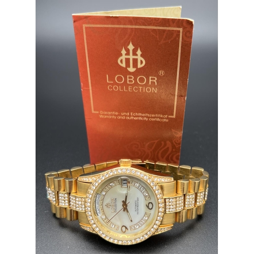 1135 - A ladies modern automatic wristwatch by Lobor Collection. Gold tone stainless steel strap and case s... 