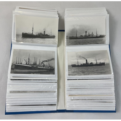 1251 - An album containing 100 vintage black & white postcards & photographs of ships from The Blue Funnel ... 