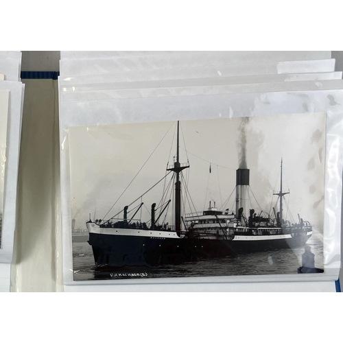 1251 - An album containing 100 vintage black & white postcards & photographs of ships from The Blue Funnel ... 