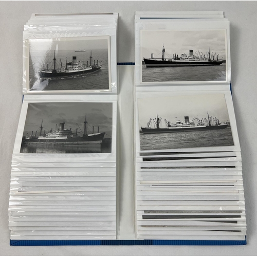 1252 - An album containing 99 assorted vintage postcards & photographs of ships and Liners to include The B... 