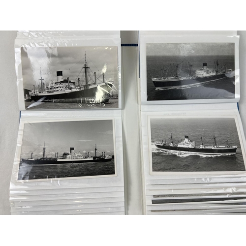 1252 - An album containing 99 assorted vintage postcards & photographs of ships and Liners to include The B... 