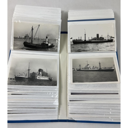 1253 - An album containing 98 vintage mostly black & white postcards & photographs of ships to include The ... 