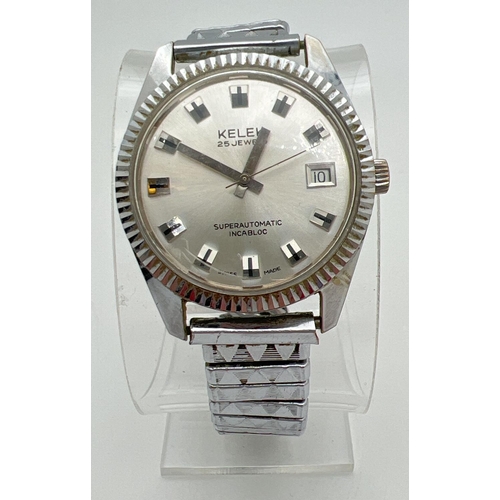 1138 - A vintage men's Superautomatic wristwatch by Kelek. Stainless steel expanding strap, brushed steel f... 