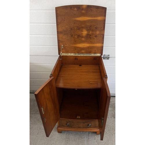 1494 - A Bevan Funnel 'Reprodux' yew wood veneer bow fronted cabinet with brass ring handles. 2 door cupboa... 