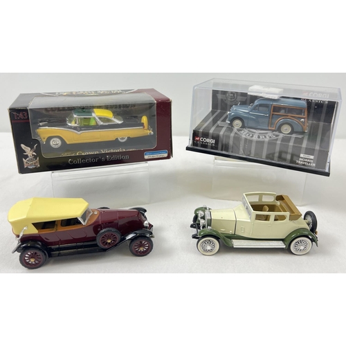 1344 - 4 collectable diecast classic cars - 2  boxed. A Corgi Classics Morris Traveller #02201 in clear pla... 