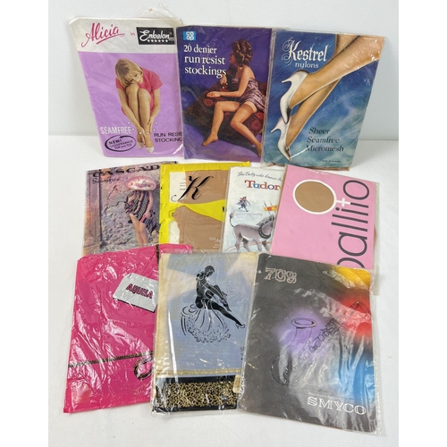 1460 - 10 assorted vintage pairs of seam free nylon stockings in original packaging. To include Ballito, Tu... 