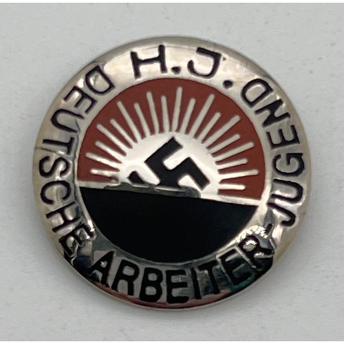 1214 - A World War II style Deutsche Arbeiter Jugend (Hitler Youth) pin badge. Approx 2.5cm diameter.